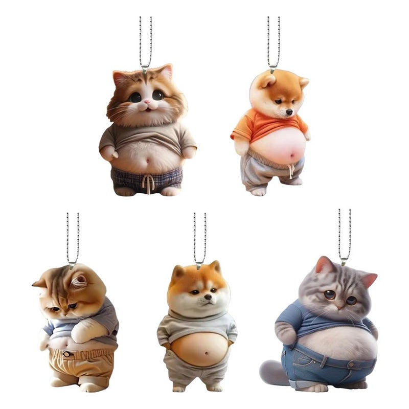 Chubby Dog Cat Mascot Keychain, 2D Flat Acrylic Pendant Cat Hanging Ornament for Car, Car Rearview Mirror Interior Accessories Decor Present for Window - Image 5
